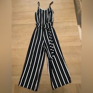 Striped Wide-Leg Jumpsuit - Navy & White